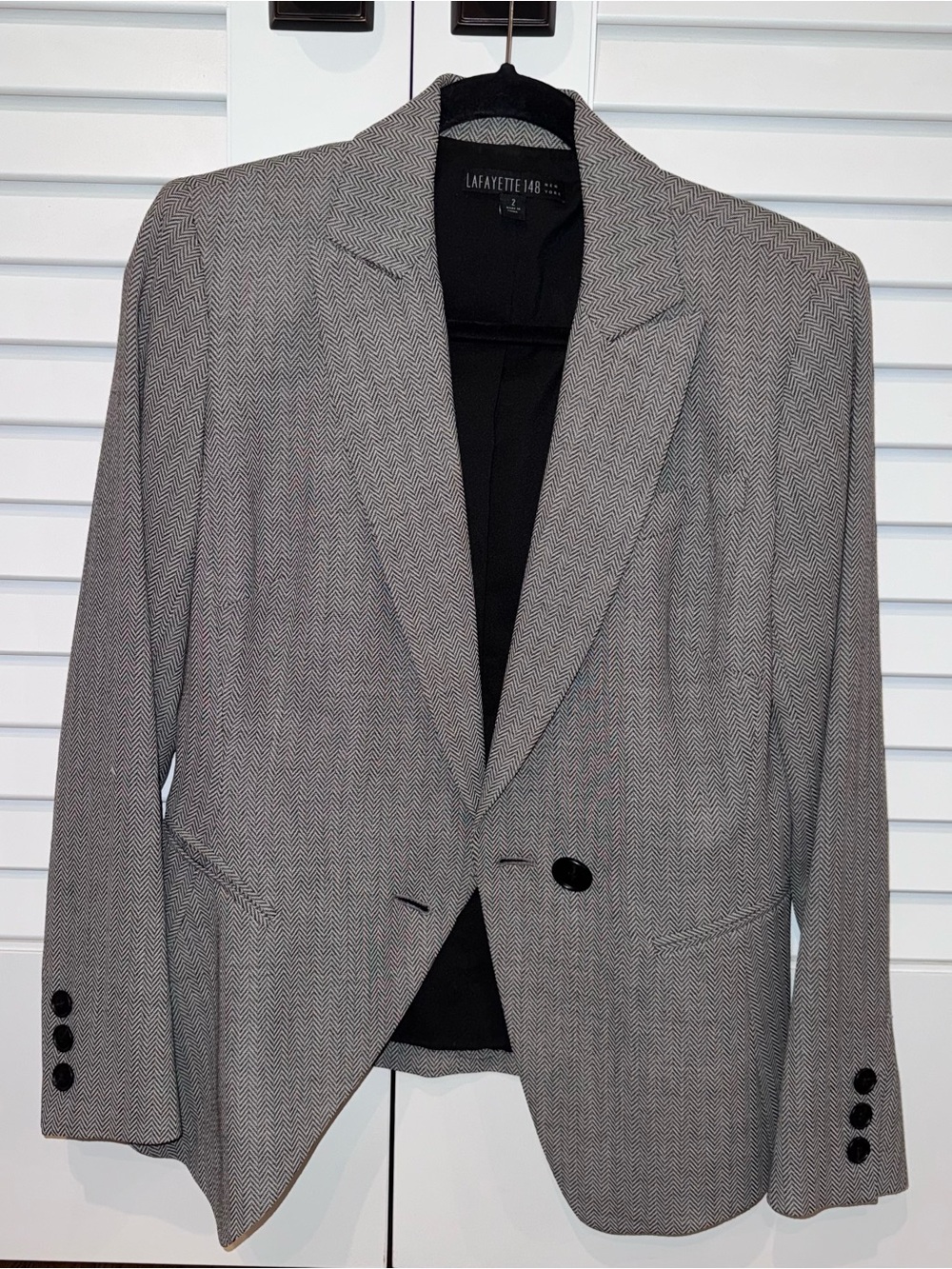 Lafayette 148 New York Gray Herringbone Women's Blazer Asymmetrical